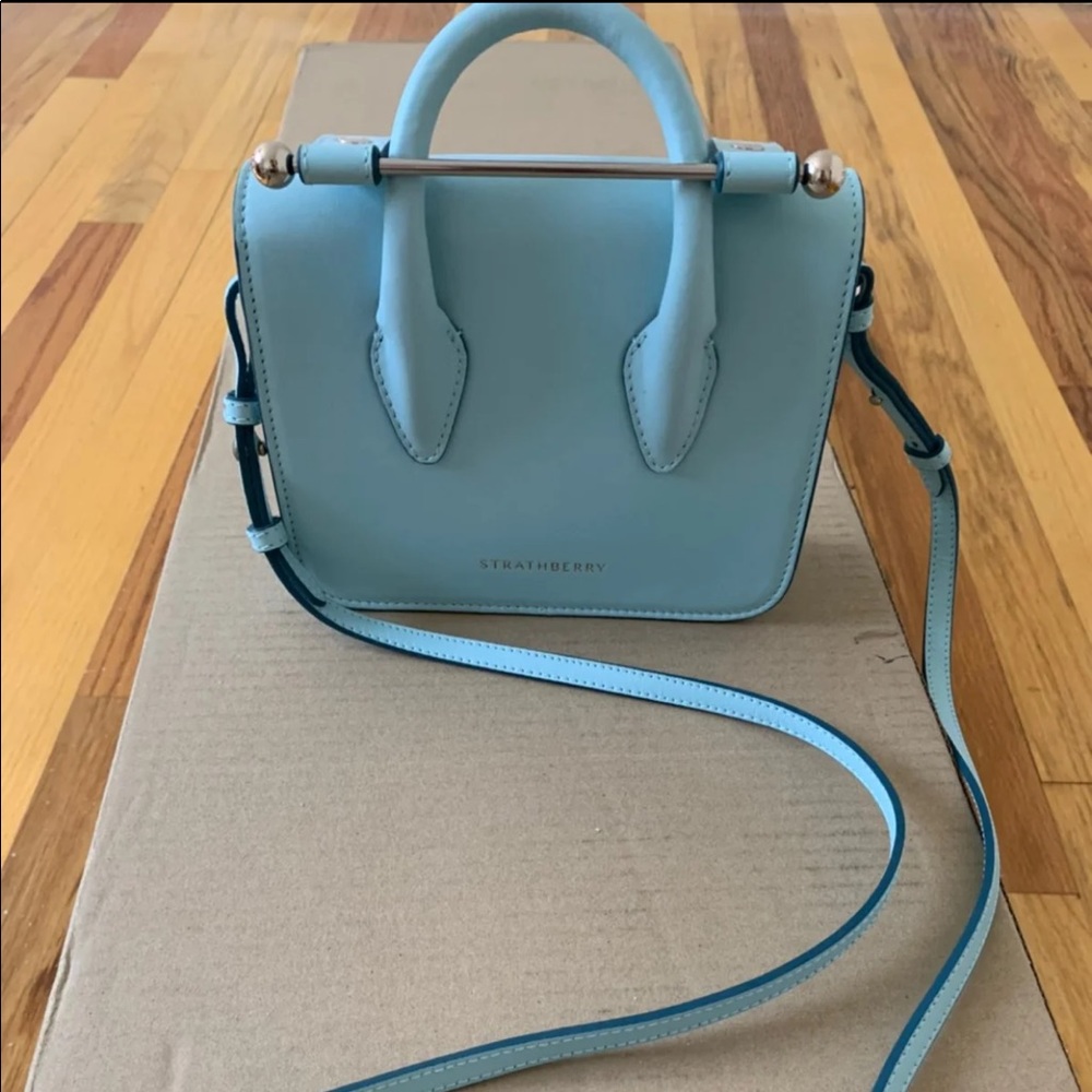 Strathberry baby blue mini purse w/ silver detail - Picture 2 of 10